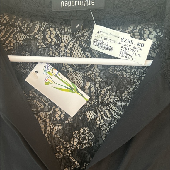 Paperwhite Black Flowy Silk Collared Blouse Sz 12 NWT Lace Chic NEW - Picture 4 of 16
